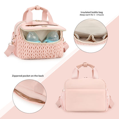 Little Story Compact Diaper Backpack with Changing Pad & Shoulder Strap – Water-Repellent Baby Nappy Bag, Blush Pink