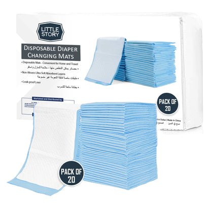 LITTLE STORY - Disposable Diaper Changing Mats - Pack of 20pcs - Blue