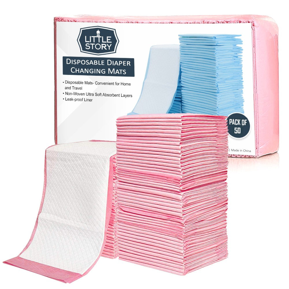 LITTLE STORY - Disposable Diaper Changing Mats - Pack of 50pcs - Pink