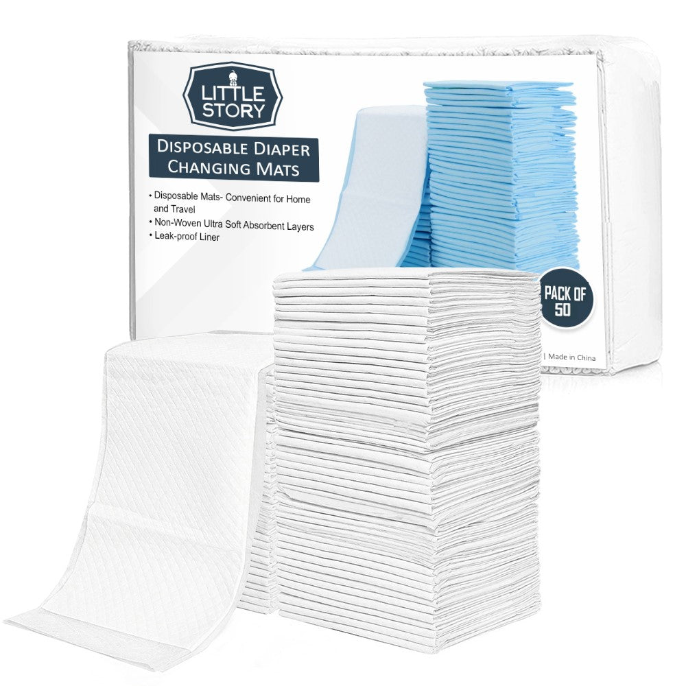 LITTLE STORY - Disposable Diaper Changing Mats - Pack of 50pcs - White