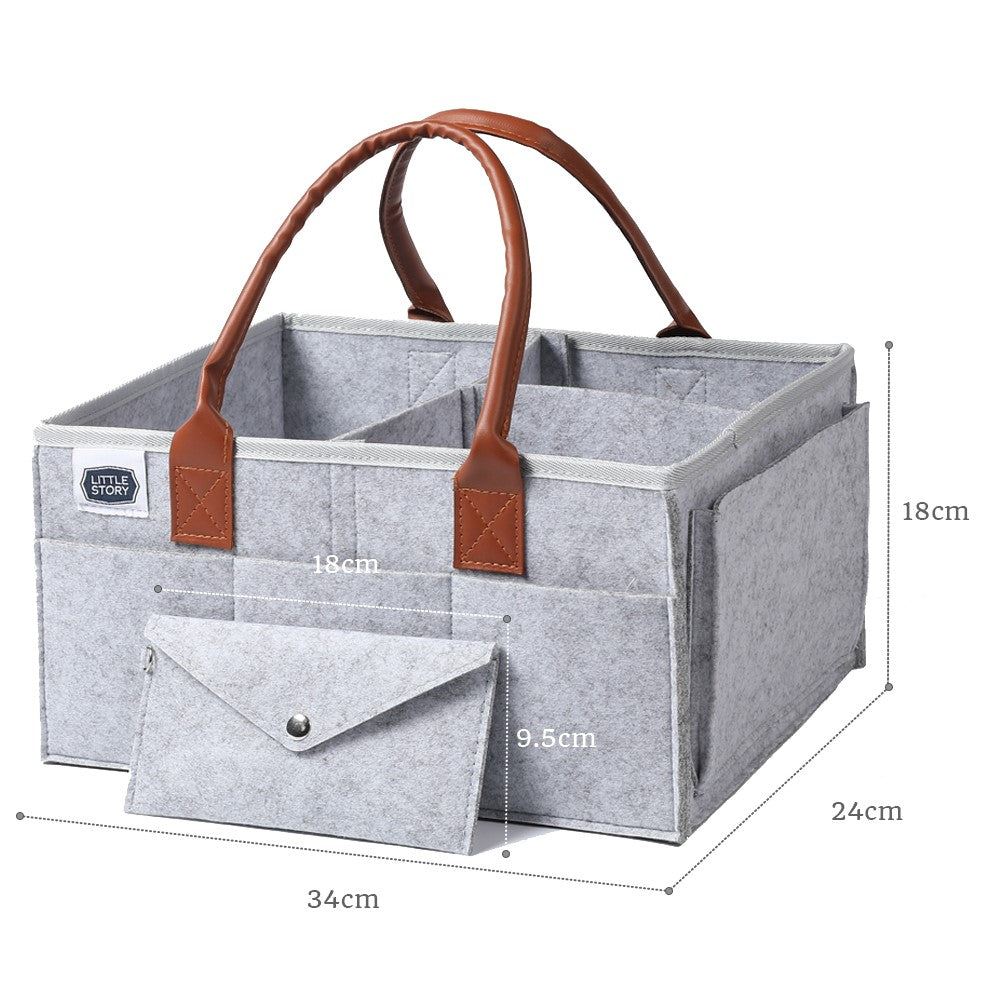 LITTLE STORY Diaper Caddy + Travel Pouch - Medium - Grey