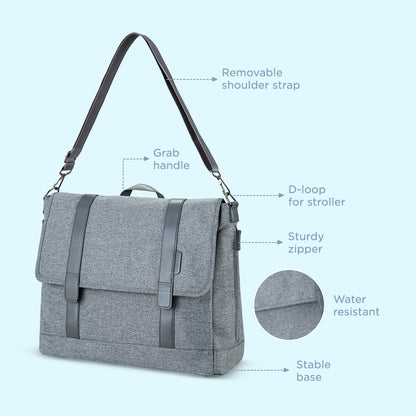 LITTLE STORY Dad's Diaper Bag w/Changing Mat & Stroller Straps - Grey