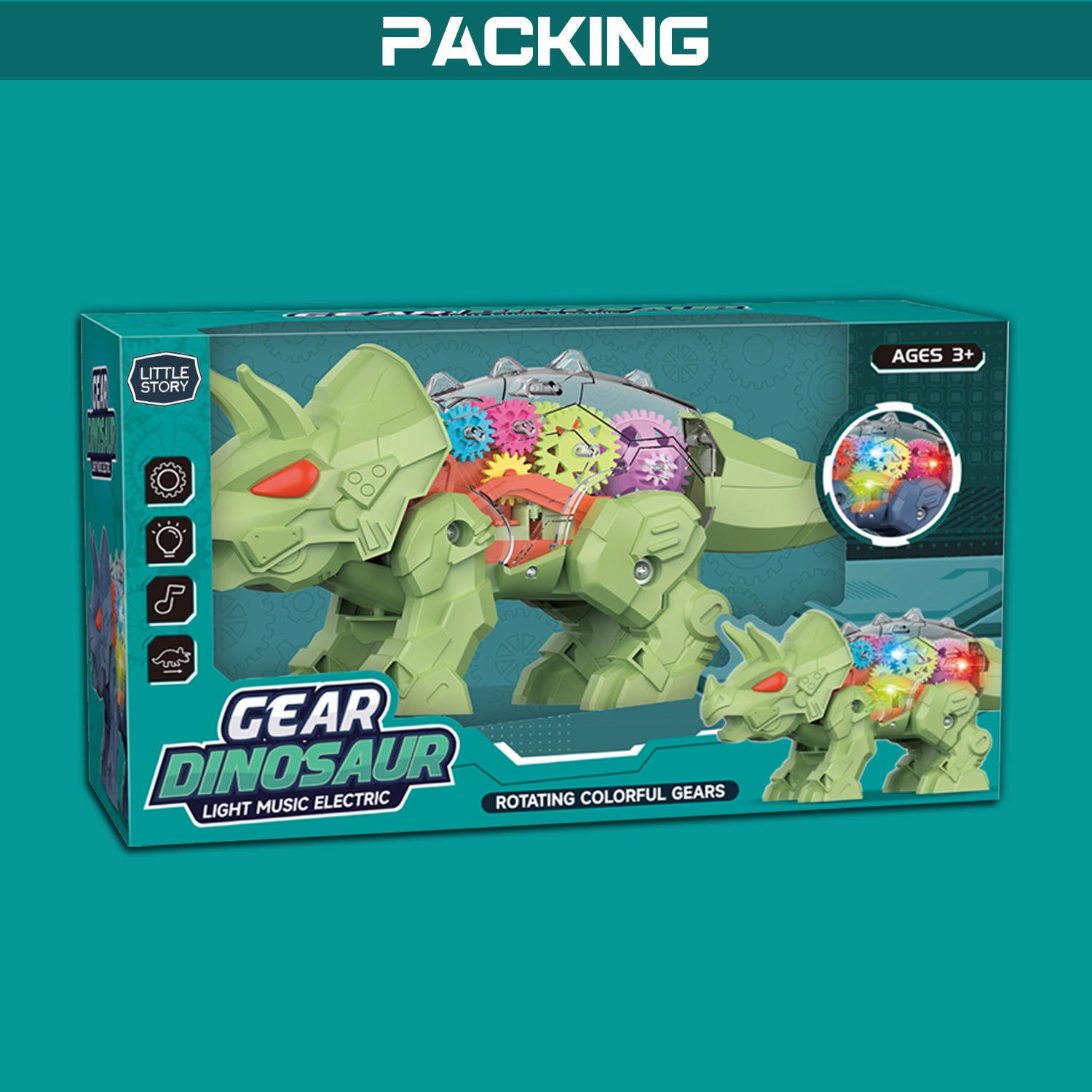 LITTLE STORY Electric DIY Gear Dinosaur With Light and Sound (Excluded 3*1.5 AA Batteries) - Green