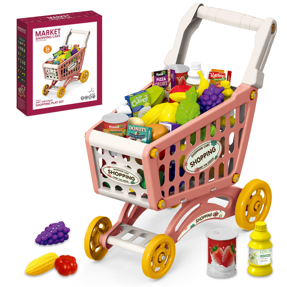 LITTLE STORY Role Play Market Shopping Cart Toy Set (56 Pcs) - Pink