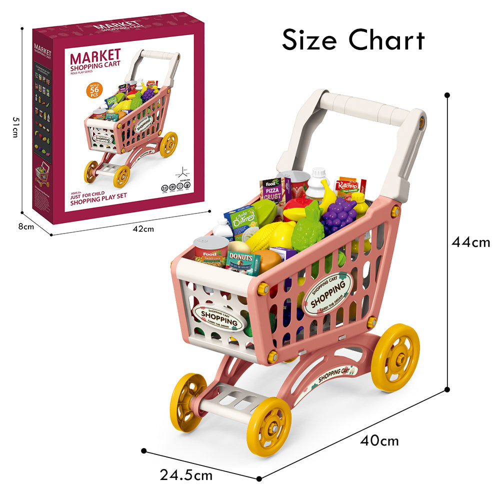 LITTLE STORY Role Play Market Shopping Cart Toy Set (56 Pcs) - Pink