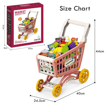 LITTLE STORY Role Play Market Shopping Cart Toy Set (56 Pcs) - Pink