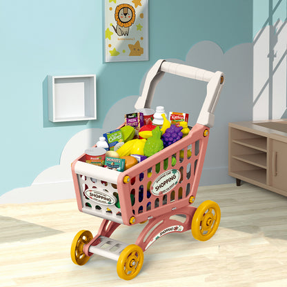 LITTLE STORY Role Play Market Shopping Cart Toy Set (56 Pcs) - Pink