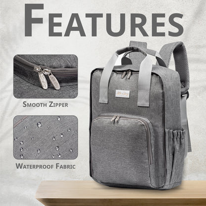 LITTLE STORY Stylish Diaper Travel Backpack wt Changing Pad - Grey