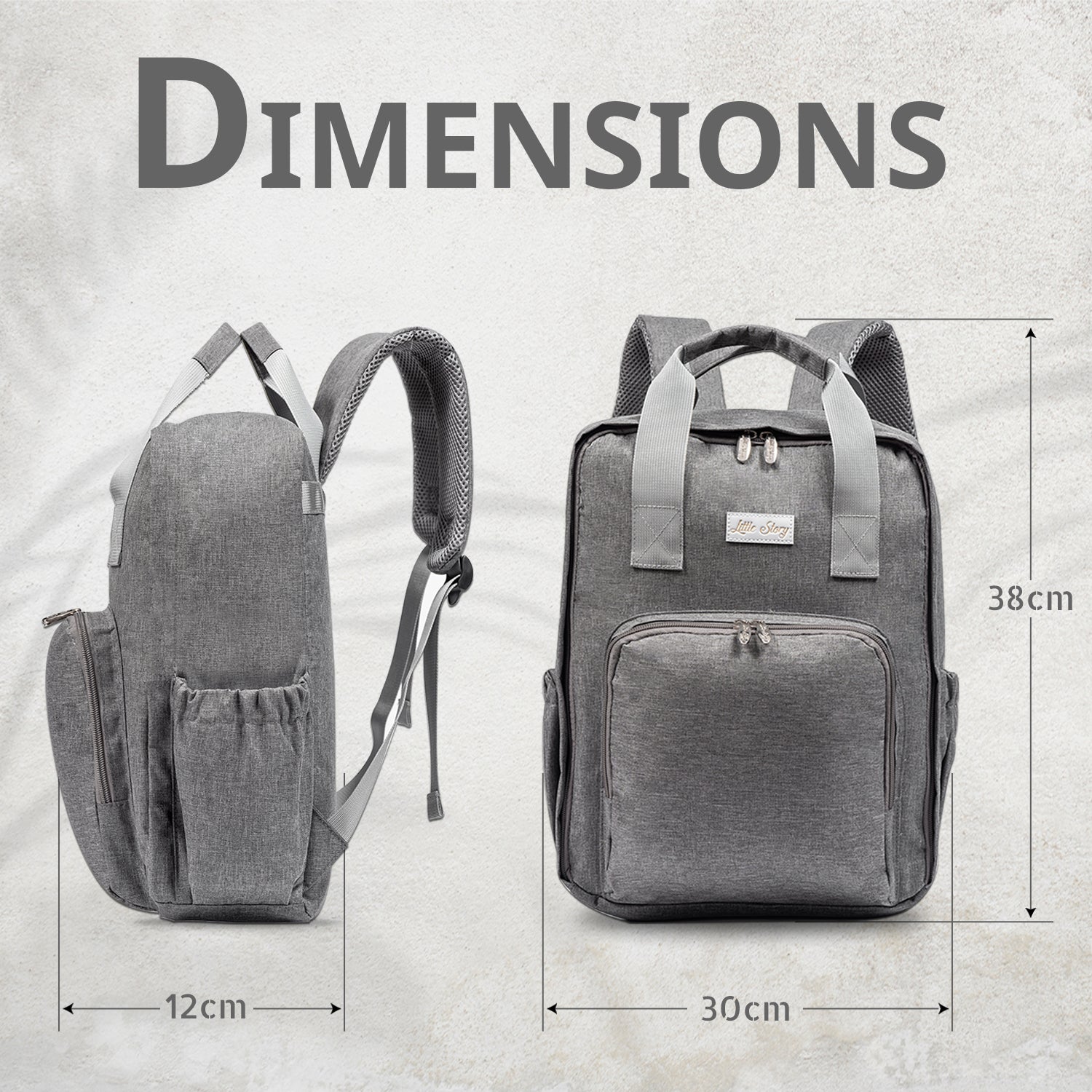 LITTLE STORY Stylish Diaper Travel Backpack wt Changing Pad - Grey