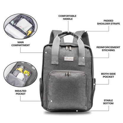 LITTLE STORY Stylish Diaper Travel Backpack wt Changing Pad - Grey