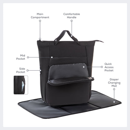LITTLE STORY Mommy Diaper Bag w/Changing Mat – Black