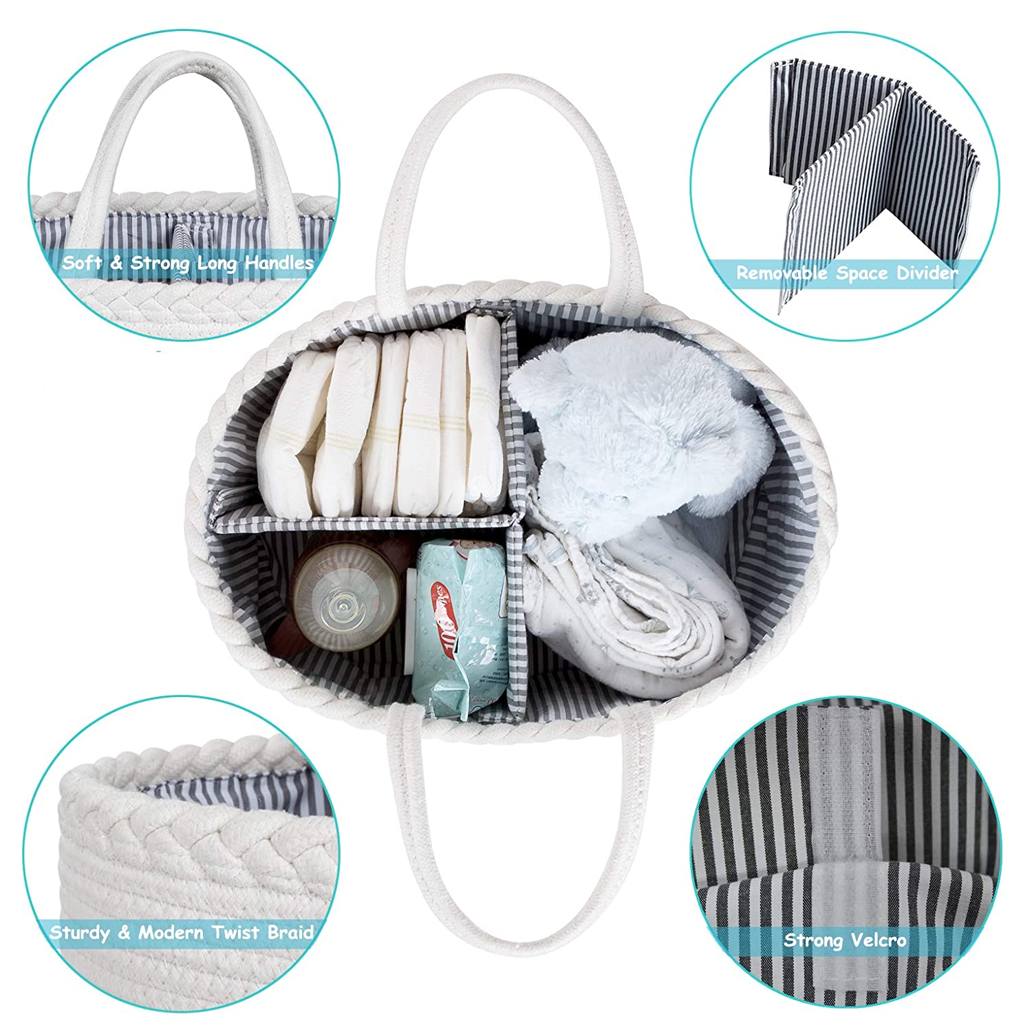 LITTLE STORY Cotton Rope Diaper Caddy - Ivory