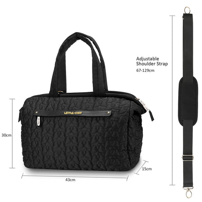 LITTLE STORY Quilted Diaper Bag w/Shoulder Strap - Black