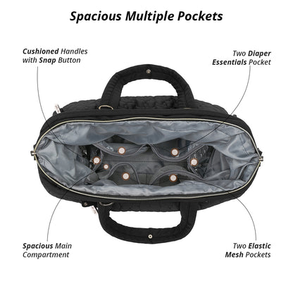 LITTLE STORY Quilted Diaper Bag w/Shoulder Strap - Black