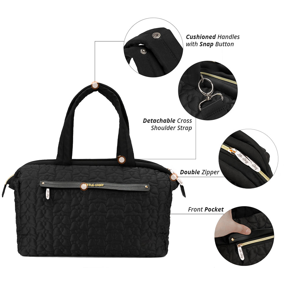 LITTLE STORY Quilted Diaper Bag w/Shoulder Strap - Black