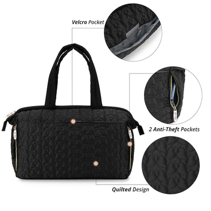 LITTLE STORY Quilted Diaper Bag w/Shoulder Strap - Black