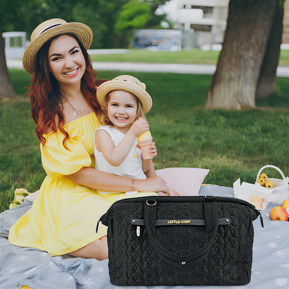 LITTLE STORY Quilted Diaper Bag w/Shoulder Strap - Black