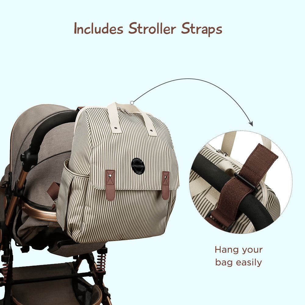 LITTLE STORY set of 3 Diaper Backpack with Changing Mat and Bottle Bag - Beige