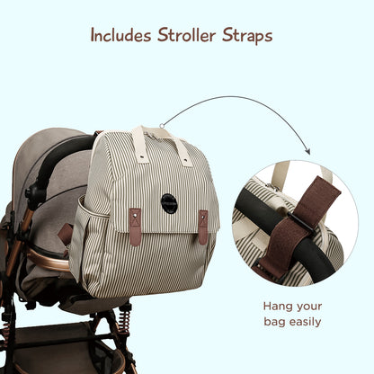 LITTLE STORY set of 3 Diaper Backpack with Changing Mat and Bottle Bag - Beige