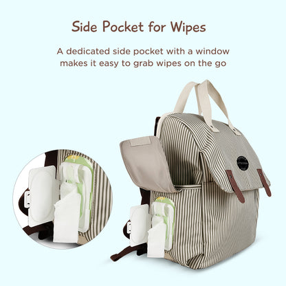 LITTLE STORY set of 3 Diaper Backpack with Changing Mat and Bottle Bag - Beige