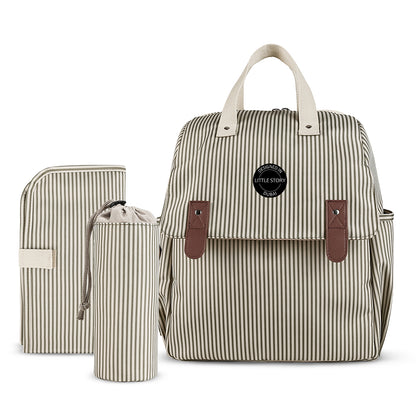 LITTLE STORY set of 3 Diaper Backpack with Changing Mat and Bottle Bag - Beige