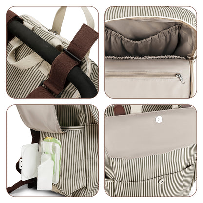 LITTLE STORY set of 3 Diaper Backpack with Changing Mat and Bottle Bag - Beige