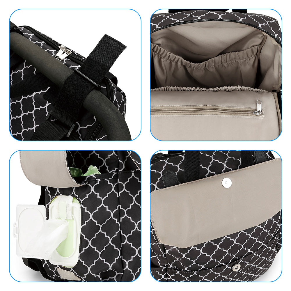 LITTLE STORY set of 3 Diaper Backpack with Changing Mat and Bottle Bag - Signature Black