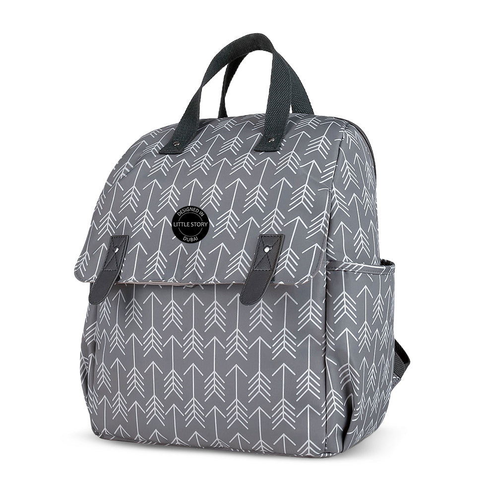 LITTLE STORY set of 3 Diaper Backpack with Changing Mat and Bottle Bag - Arrow Grey