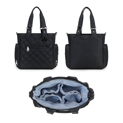 LITTLE STORY Set of 7 - Quilted Diaper Bag with Stroller Straps and Changing Mat - Black