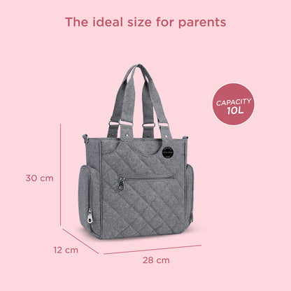 LITTLE STORY Set of 7 - Quilted Diaper Bag with Stroller Straps and Changing Mat - Grey
