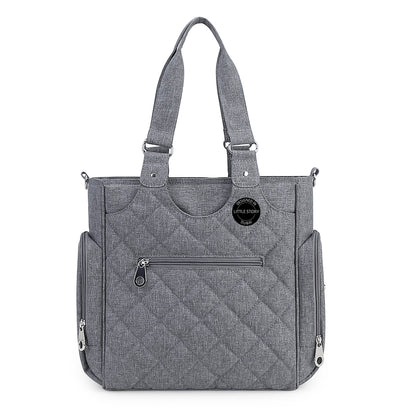LITTLE STORY Set of 7 - Quilted Diaper Bag with Stroller Straps and Changing Mat - Grey