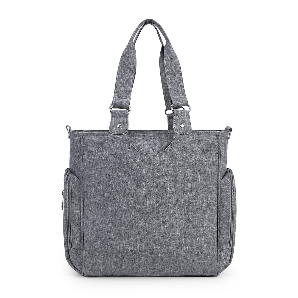 LITTLE STORY Set of 7 - Quilted Diaper Bag with Stroller Straps and Changing Mat - Grey