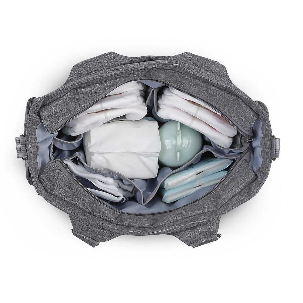 LITTLE STORY Set of 7 - Quilted Diaper Bag with Stroller Straps and Changing Mat - Grey