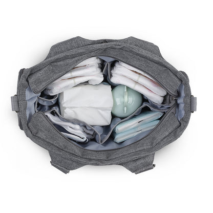 LITTLE STORY Set of 7 - Quilted Diaper Bag with Stroller Straps and Changing Mat - Grey