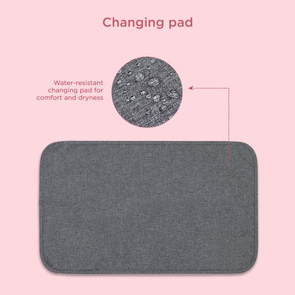 LITTLE STORY Set of 7 - Quilted Diaper Bag with Stroller Straps and Changing Mat - Grey