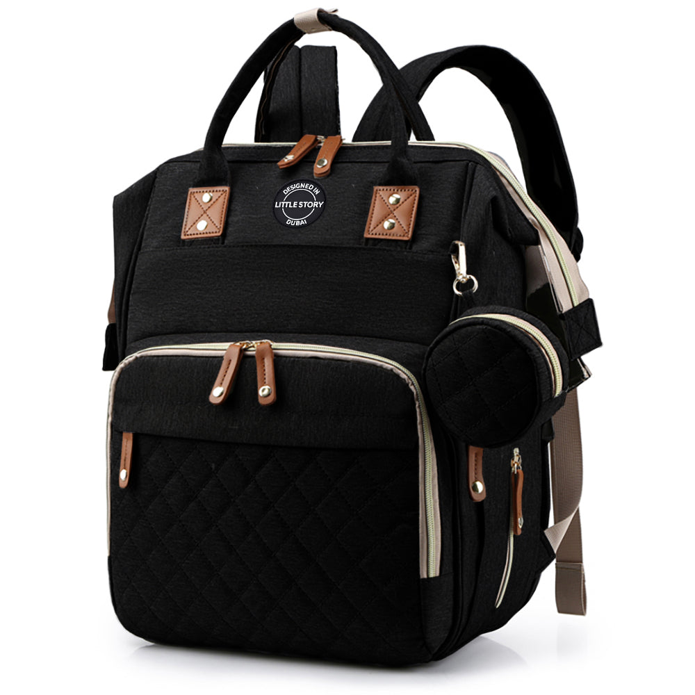 LITTLE STORY - Diaper Bag wt portable bassinet bed & pacifier pouch - Black