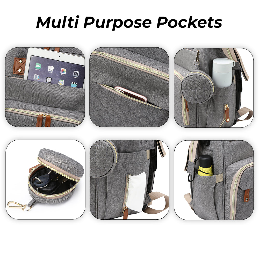 LITTLE STORY - Diaper Bag wt portable bassinet bed & pacifier pouch - Grey