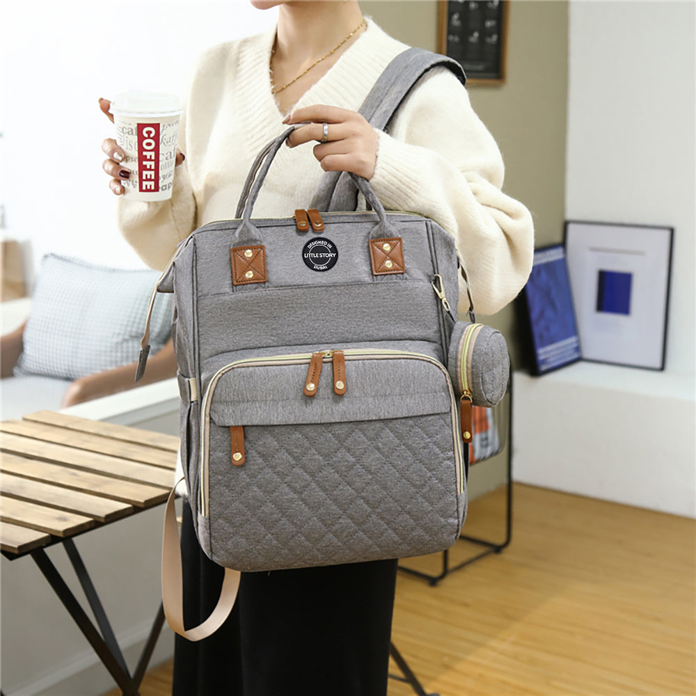LITTLE STORY - Diaper Bag wt portable bassinet bed & pacifier pouch - Grey
