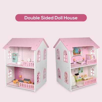 LITTLE STORY Wooden Dollhouse 2 floor Villa with Furniture & Accessories - Pink