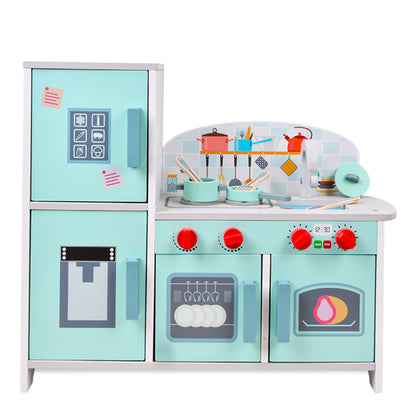 LITTLE STORY Wooden Kitchen w/ Refrigerator and Accessories - Teal