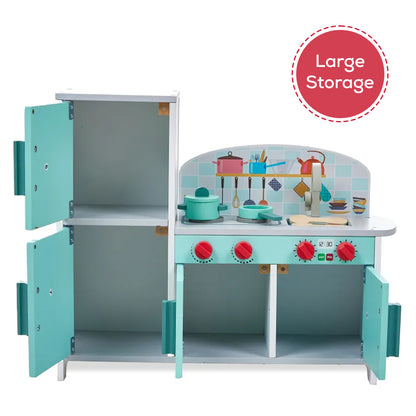 LITTLE STORY Wooden Kitchen w/ Refrigerator and Accessories - Teal