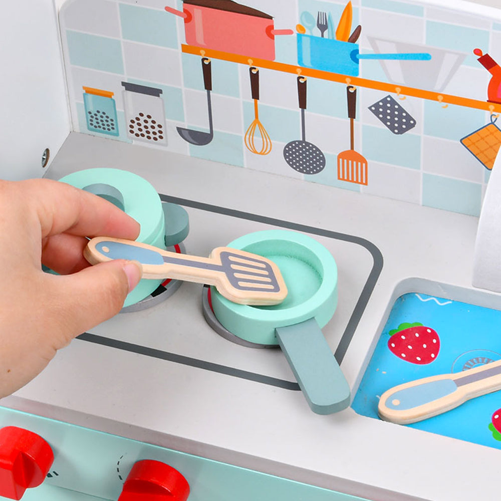 LITTLE STORY Wooden Kitchen w/ Refrigerator and Accessories - Teal