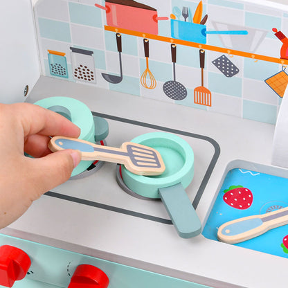 LITTLE STORY Wooden Kitchen w/ Refrigerator and Accessories - Teal