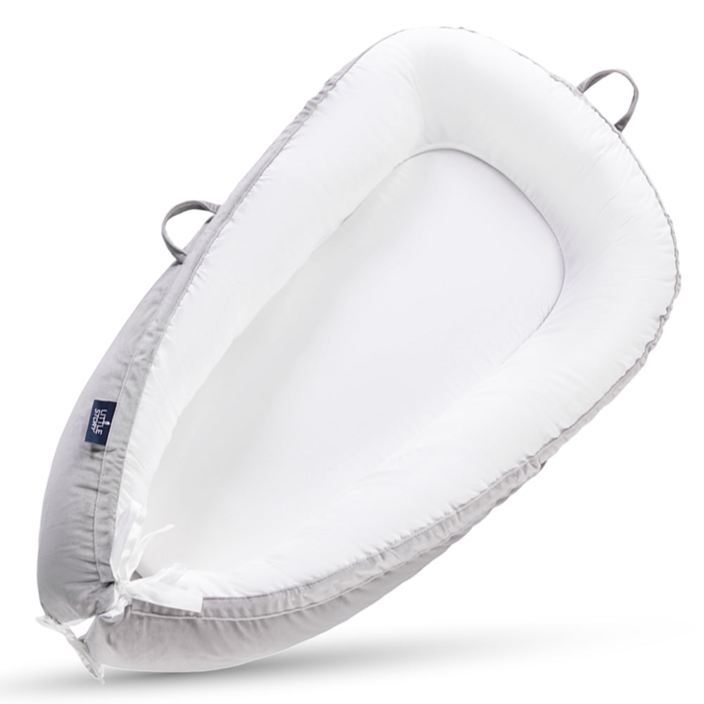 Little Story Soft Breathable Fiberfill Newborn Lounger Bed - Solid Grey