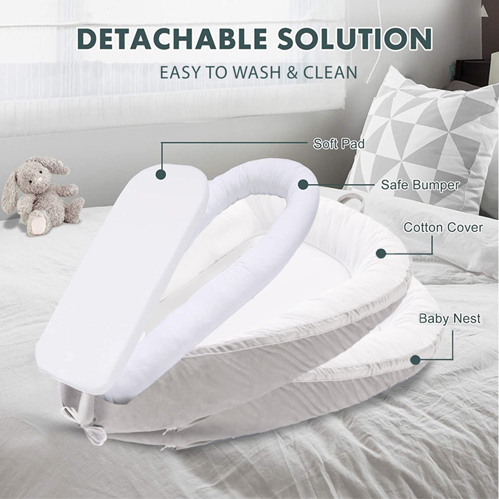 سرير استرخاء ناعم قابل للتنفس من ليتل ستوري لحديثي الولادة - رمادي سادة