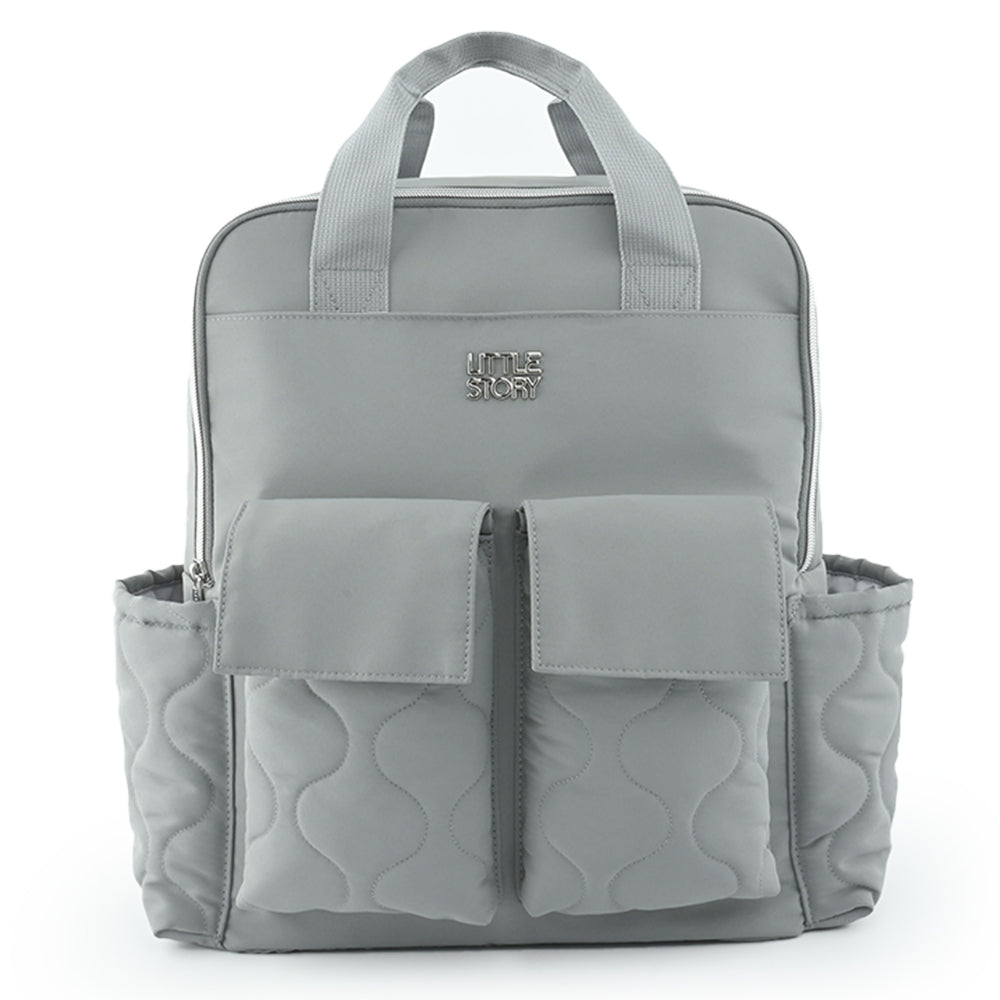 LITTLE STORY Quilted Diaper Backpack w/ Changing Mat - Gray