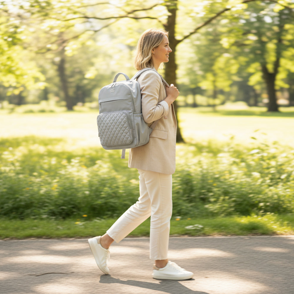LITTLE STORY Quilted Diaper Backpack w/ Changing Mat - Gray