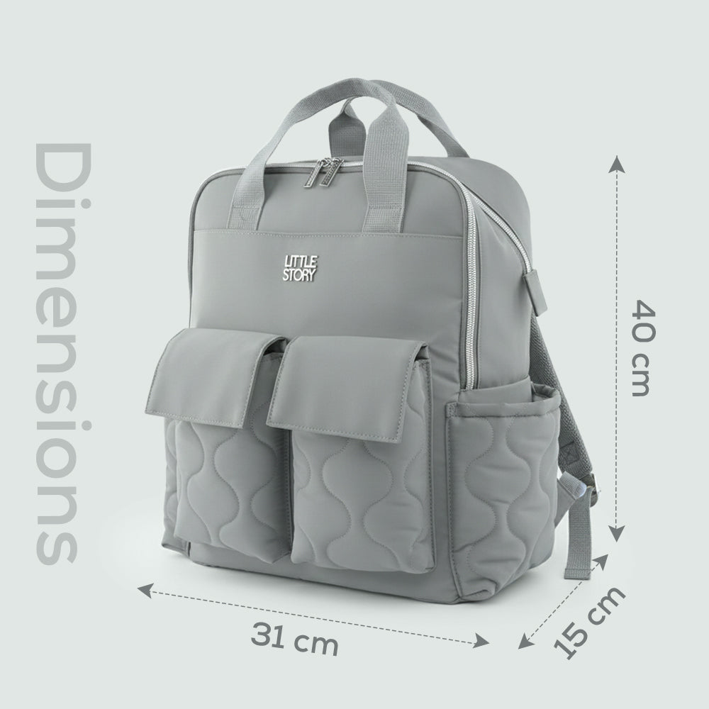 LITTLE STORY Quilted Diaper Backpack w/ Changing Mat - Gray