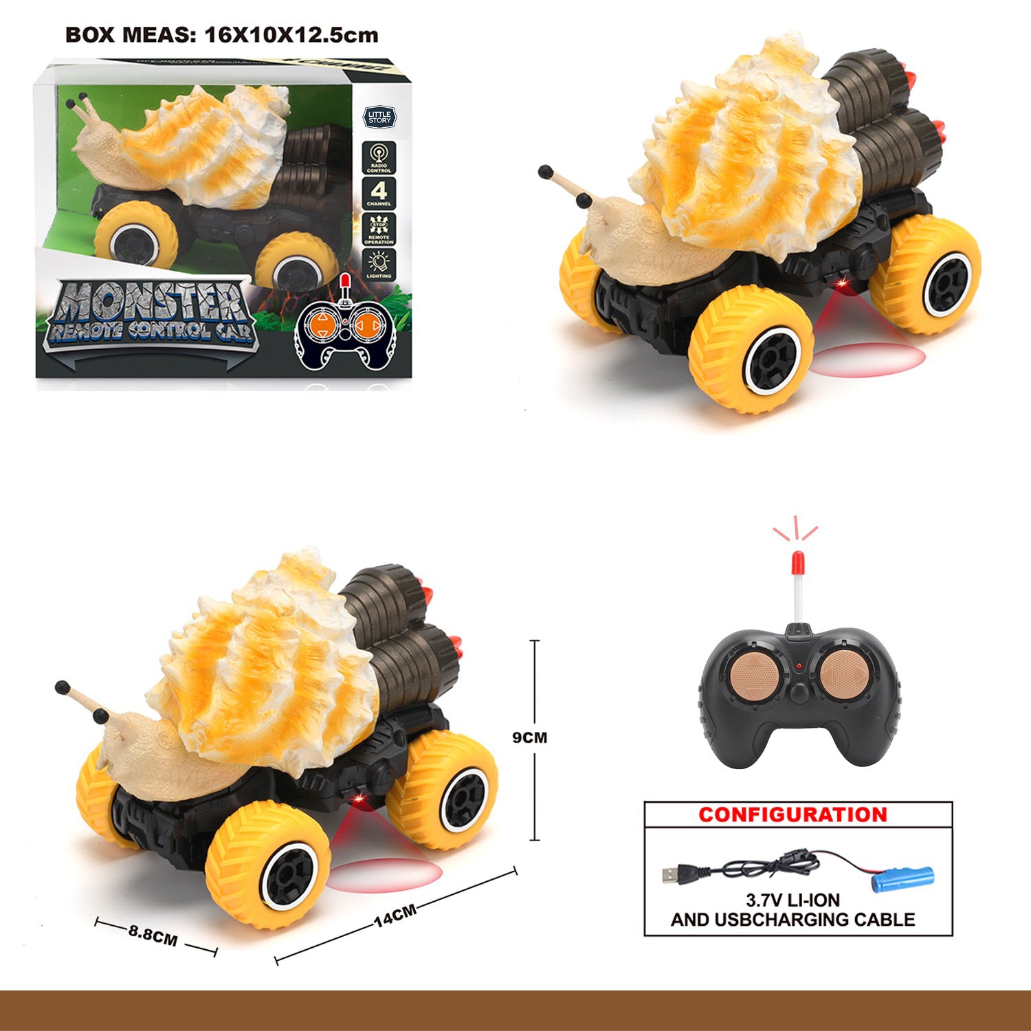 LITTLE STORY - Kids Toy 4 Channel Snail Car wt Remote Control - Yellow