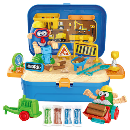 LITTLE STORY Role Play Engineering/Construction Site Box With Dough Backpack (42 Pcs) - Blue